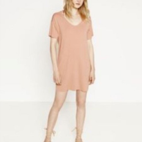 Zara Dresses & Skirts - ZARA Pink/Peach Midi Shirt Dress